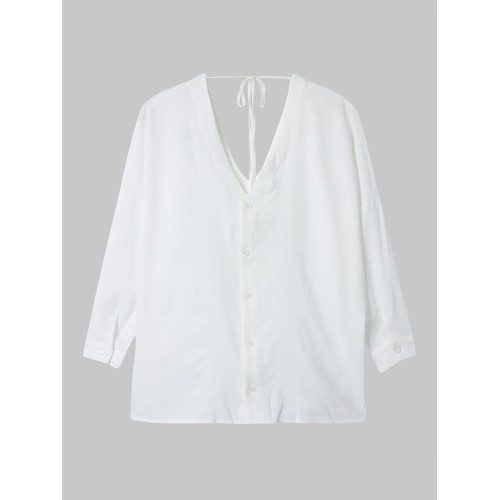 Sexy Loose Women V Neck Backless White Chiffon T-Shirt Sexy Loose Women V Neck Backless White Chiffon T-Shirt
