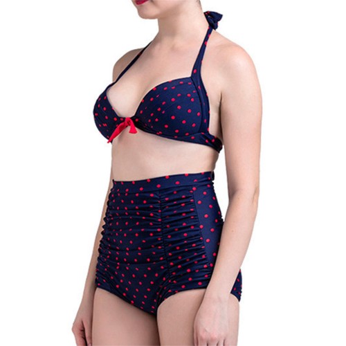 Women Vintage Dots Plus Size Wireless Backless High Waist Bikini Swimsuits Women Vintage Dots Plus Size Wireless Backless High Waist Bikini Swimsuits