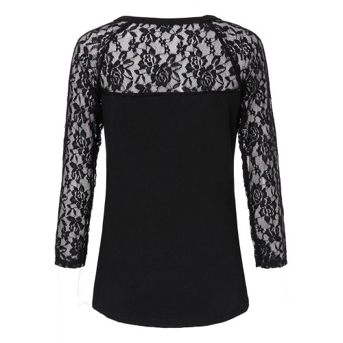 Sexy Lace Patchwork Hollow Out Long Sleeve Women Bottom T-Shirt Sexy Lace Patchwork Hollow Out Long Sleeve Women Bottom T-Shirt