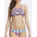 Women Sexy High Neck Geometry Printed Hollow Out Back Padded Bikini Set Beachwear Women Sexy High Neck Geometry Printed Hollow Out Back Padded Bikini Set Beachwear