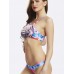 Women Sexy High Neck Geometry Printed Hollow Out Back Padded Bikini Set Beachwear Women Sexy High Neck Geometry Printed Hollow Out Back Padded Bikini Set Beachwear