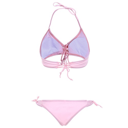 Women Sexy Pink Criss Cross Belt Wireless Bikini Halter Lace-Up Solid Color Swimwear Women Sexy Pink Criss Cross Belt Wireless Bikini Halter Lace-Up Solid Color Swimwear