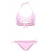 Women Sexy Pink Criss Cross Belt Wireless Bikini Halter Lace-Up Solid Color Swimwear Women Sexy Pink Criss Cross Belt Wireless Bikini Halter Lace-Up Solid Color Swimwear