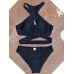 Women Black High V Neck Bandage Cross Hollow Out Low Waist Bikini Beachwear Women Black High V Neck Bandage Cross Hollow Out Low Waist Bikini Beachwear