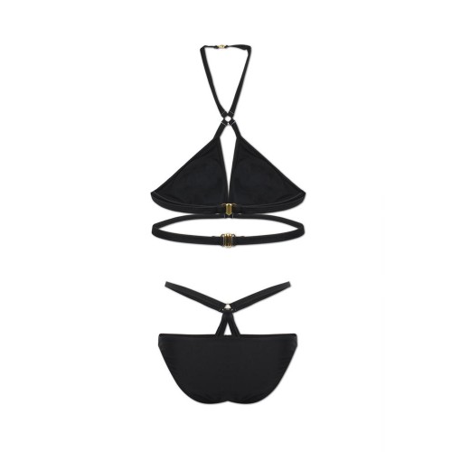 Sexy Pure Color Black Bandage Halter Strap Triangle Bikini Sets Sexy Pure Color Black Bandage Halter Strap Triangle Bikini Sets
