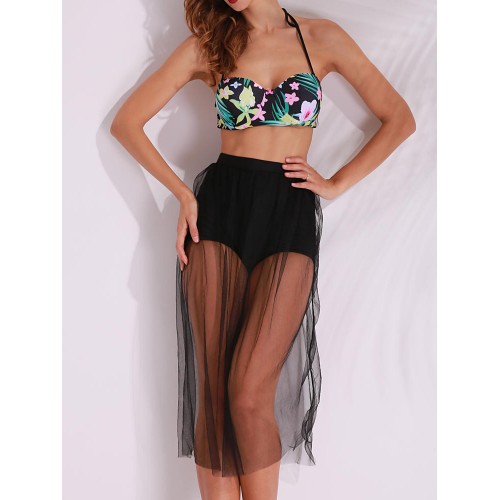 Women Sexy Plus Size Halter Floral Print Mesh High-Waisted Two-Piece Swimsuit Women Sexy Plus Size Halter Floral Print Mesh High-Waisted Two-Piece Swimsuit