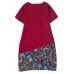 Elegant Women Chinese Frog Printing Patchwork Cotton Linen Dress Elegant Women Chinese Frog Printing Patchwork Cotton Linen Dress