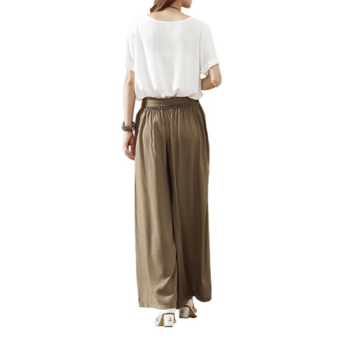 Women Loose Waistband Pure Color Cotton Linen Wide Leg Pants Women Loose Waistband Pure Color Cotton Linen Wide Leg Pants