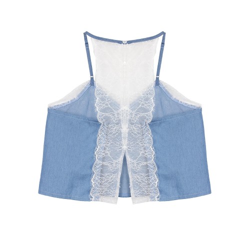 Casual Women V-Neck Sleeveless Short Lace Sling Denim Vest Casual Women V-Neck Sleeveless Short Lace Sling Denim Vest