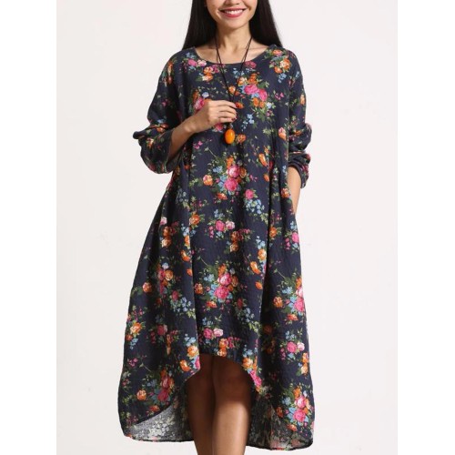 Women Retro Floral Printing Kaftan Long Sleeve Maxi Dress Women Retro Floral Printing Kaftan Long Sleeve Maxi Dress