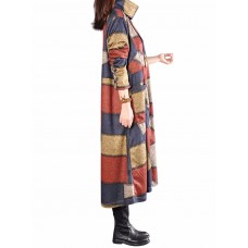L-5XL Casual Women Loose Turtleneck Color Block Dress