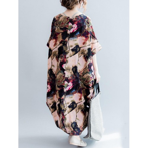 Casual S-5XL Women Loose Lotus Printing Dress Casual S-5XL Women Loose Lotus Printing Dress
