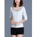 Casual Women Round Neck Hollow Out Long Sleeve Pure Color T-shirts Casual Women Round Neck Hollow Out Long Sleeve Pure Color T-shirts