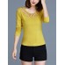 Casual Women Round Neck Hollow Out Long Sleeve Pure Color T-shirts Casual Women Round Neck Hollow Out Long Sleeve Pure Color T-shirts