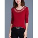 Casual Women Round Neck Hollow Out Long Sleeve Pure Color T-shirts Casual Women Round Neck Hollow Out Long Sleeve Pure Color T-shirts