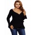 Casual Women Deep V-Neck Irregular Hem Long Sleeve Knitted T-shirts Casual Women Deep V-Neck Irregular Hem Long Sleeve Knitted T-shirts