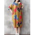 Women Vintage Plus Size Fish Printed Dresses Round Neck Mid Dress Women Vintage Plus Size Fish Printed Dresses Round Neck Mid Dress
