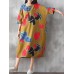 Women Vintage Plus Size Fish Printed Dresses Round Neck Mid Dress Women Vintage Plus Size Fish Printed Dresses Round Neck Mid Dress