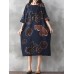 Women Vintage Plus Size Fish Printed Dresses Round Neck Mid Dress Women Vintage Plus Size Fish Printed Dresses Round Neck Mid Dress