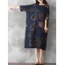 Women Vintage Plus Size Fish Printed Dresses Round Neck Mid Dress Women Vintage Plus Size Fish Printed Dresses Round Neck Mid Dress