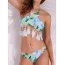 Backless Printed Wireless Halter Elastic Breathable Tankinis Sets Backless Printed Wireless Halter Elastic Breathable Tankinis Sets