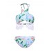 Backless Printed Wireless Halter Elastic Breathable Tankinis Sets Backless Printed Wireless Halter Elastic Breathable Tankinis Sets