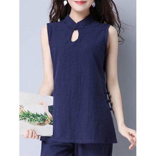 Women Vintage Plate Buckle Sleeveless Tank Tops Women Vintage Plate Buckle Sleeveless Tank Tops