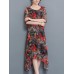 Summer Women Dress Floral Double Fabric Irregular Hem Short Sleeve Dresses Summer Women Dress Floral Double Fabric Irregular Hem Short Sleeve Dresses