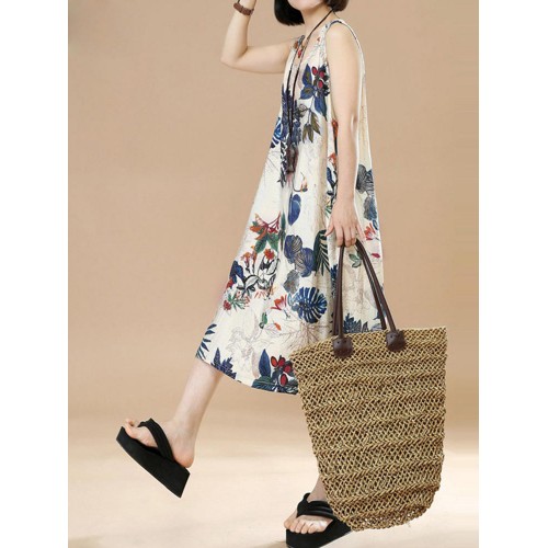 Plus Size Vintage Women Floral Printed Sleeveless Maxi Dresses Plus Size Vintage Women Floral Printed Sleeveless Maxi Dresses