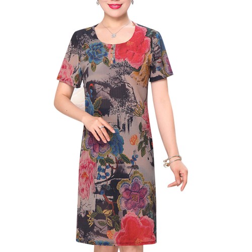 Summer Mother Dress Personalized Floral Printed Chiffon Straight Dress Summer Mother Dress Personalized Floral Printed Chiffon Straight Dress