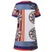 Elegant Women O-Neck Short Sleeve Printed Straight Dress Elegant Women O-Neck Short Sleeve Printed Straight Dress