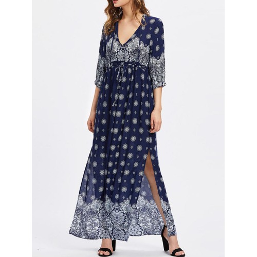 Plus Size Sexy Women V-neck Ornate Print Slit Side Half Sleeve Dresses Plus Size Sexy Women V-neck Ornate Print Slit Side Half Sleeve Dresses