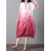 Retro Brand Gradient Dye Print Dress Color Embroidery Half Sleeve Linen Dress Retro Brand Gradient Dye Print Dress Color Embroidery Half Sleeve Linen Dress