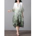 Retro Brand Gradient Dye Print Dress Color Embroidery Half Sleeve Linen Dress Retro Brand Gradient Dye Print Dress Color Embroidery Half Sleeve Linen Dress
