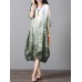 Retro Brand Gradient Dye Print Dress Color Embroidery Half Sleeve Linen Dress Retro Brand Gradient Dye Print Dress Color Embroidery Half Sleeve Linen Dress