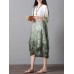 Retro Brand Gradient Dye Print Dress Color Embroidery Half Sleeve Linen Dress Retro Brand Gradient Dye Print Dress Color Embroidery Half Sleeve Linen Dress