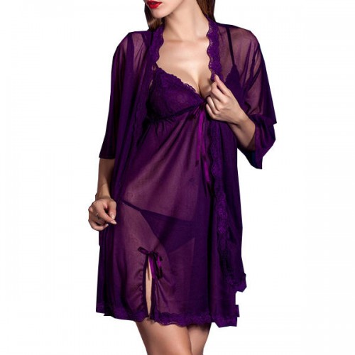 Women Sexy Net Yarn Fabric Loose Three Sets Of Pajamas Women Sexy Net Yarn Fabric Loose Three Sets Of Pajamas