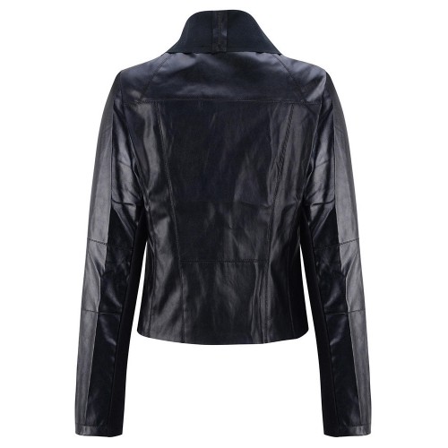Women Lapel Long Sleeve Zip-Pocket Cool PU Jacket Women Lapel Long Sleeve Zip-Pocket Cool PU Jacket