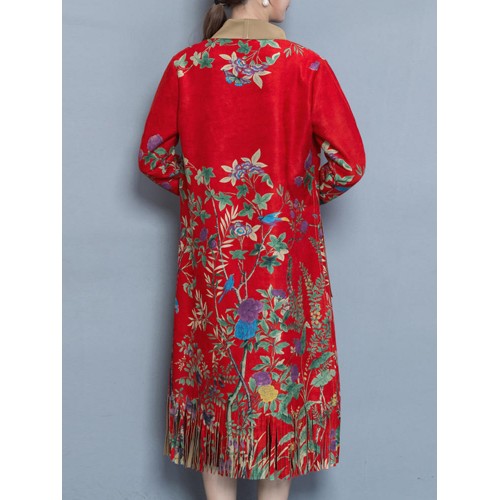 Elegant Women Printed Tassel Folk Style Long Sleeve Coats Elegant Women Printed Tassel Folk Style Long Sleeve Coats