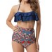 Sexy Halter Flounce Backless High Waist Print Panties Tankinis Set Sexy Halter Flounce Backless High Waist Print Panties Tankinis Set