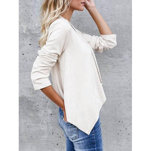 Casual Women Solid Color Lapel Irregular Hem Long Sleeve Cardigans Casual Women Solid Color Lapel Irregular Hem Long Sleeve Cardigans
