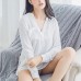 Chiffon Minimalism Long Sleeves White Shirt Tracksuit Sleepwear For Women Chiffon Minimalism Long Sleeves White Shirt Tracksuit Sleepwear For Women