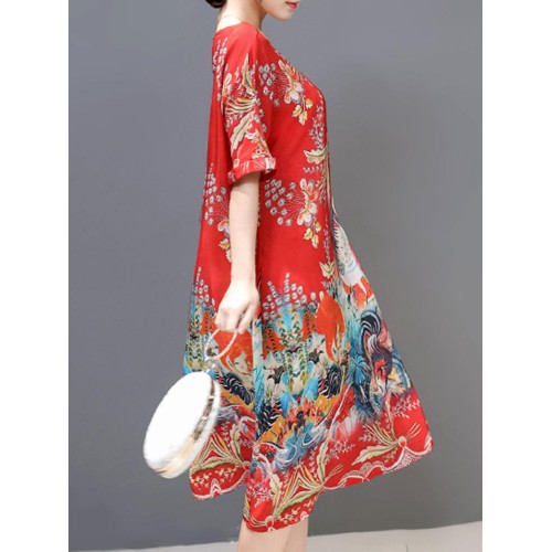 Plus Size Silk A-Line Short Sleeve Chinese Style Dress Plus Size Silk A-Line Short Sleeve Chinese Style Dress
