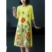 Elegant Floral Print Embroidered A-line O-neck Dress Elegant Floral Print Embroidered A-line O-neck Dress
