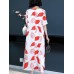 Elegant Women Floral Print O-neck A-line Dress Elegant Women Floral Print O-neck A-line Dress