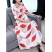 Elegant Women Floral Print O-neck A-line Dress Elegant Women Floral Print O-neck A-line Dress