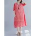 Elegant Women Floral Print Half Sleeves V-neck Loose Dress Elegant Women Floral Print Half Sleeves V-neck Loose Dress
