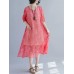 Elegant Women Floral Print Half Sleeves V-neck Loose Dress Elegant Women Floral Print Half Sleeves V-neck Loose Dress
