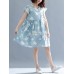 Vintage Floral Print V-neck Flared Sleeves Pleated Dress M-5XL Vintage Floral Print V-neck Flared Sleeves Pleated Dress M-5XL