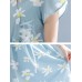 Vintage Floral Print V-neck Flared Sleeves Pleated Dress M-5XL Vintage Floral Print V-neck Flared Sleeves Pleated Dress M-5XL